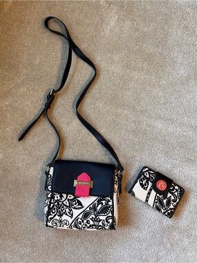 Spartina Black & White Pattern Crossbody Bag and Matching Wallet